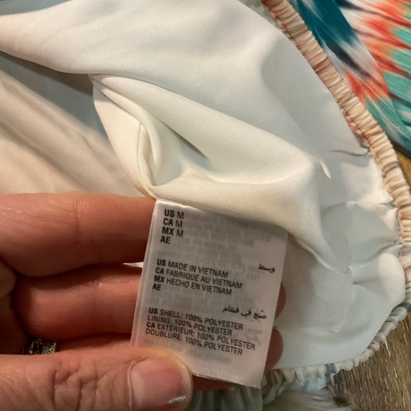 INC Women's Blouse Size Medium Long Sleeve Colorful Tie Neck Ruffle Elastic Wst - Picture 5 of 11